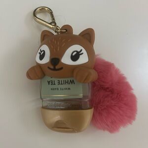 Bath and Body Works Cute Brown Fox Hand Sanitizer Holder with Pink Pom Pom Tail